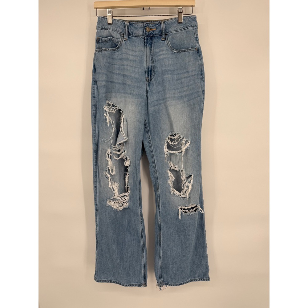 Hollister Ultra High-Rise Baggy Distressed Ripped Jeans Women's Sz 2R‎ Denim